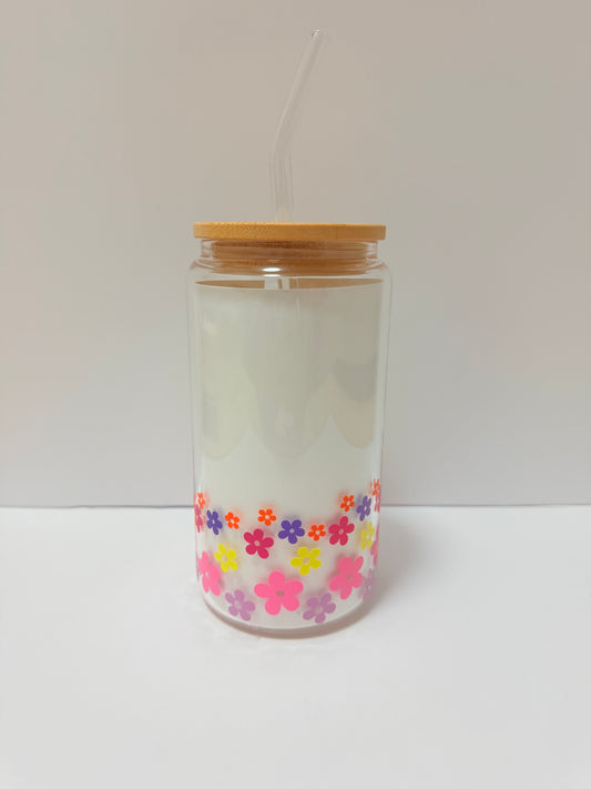 Retro Daisy 16oz Glass Can Cup