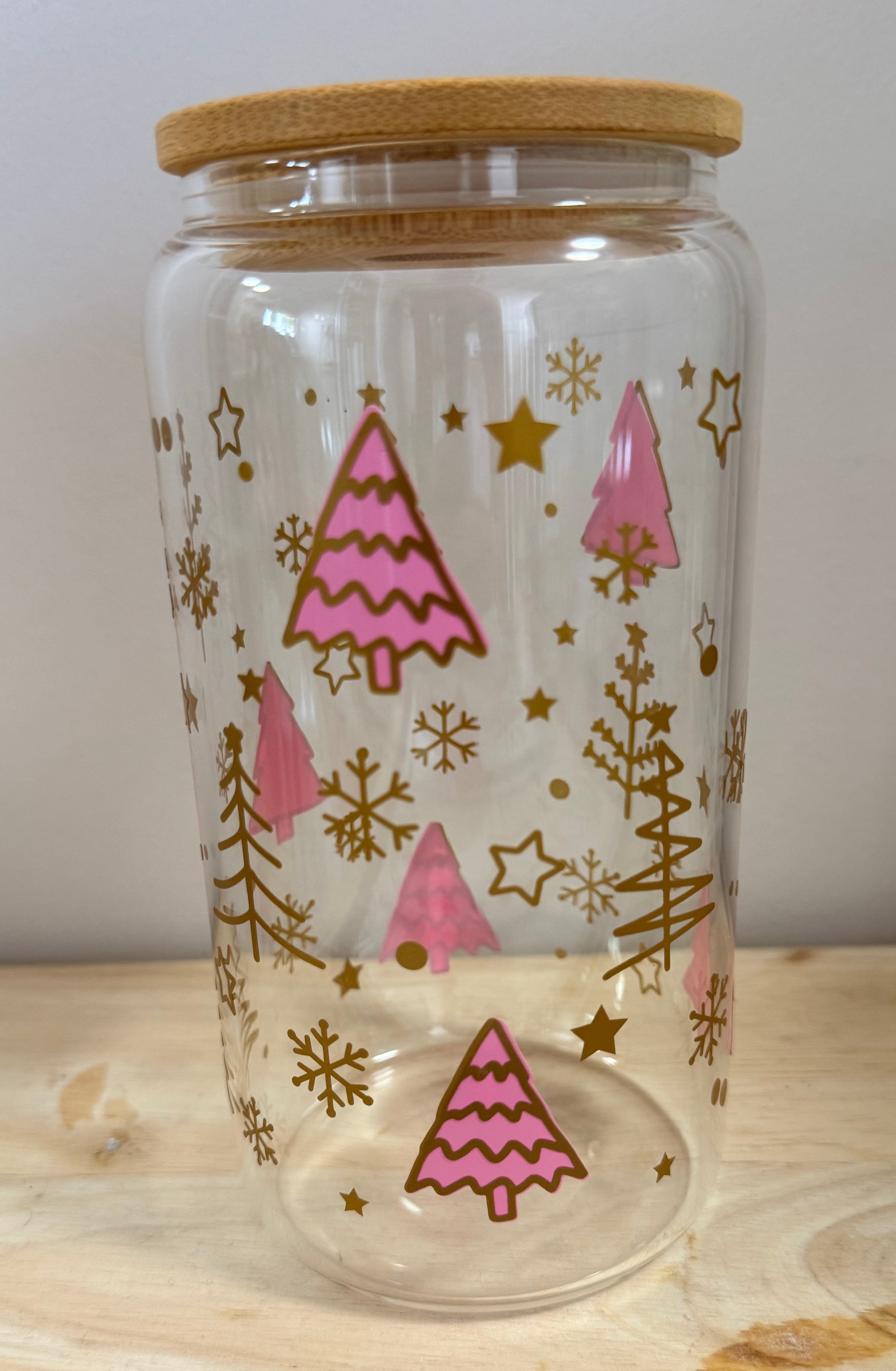 Christmas themed 16oz Glass can cup