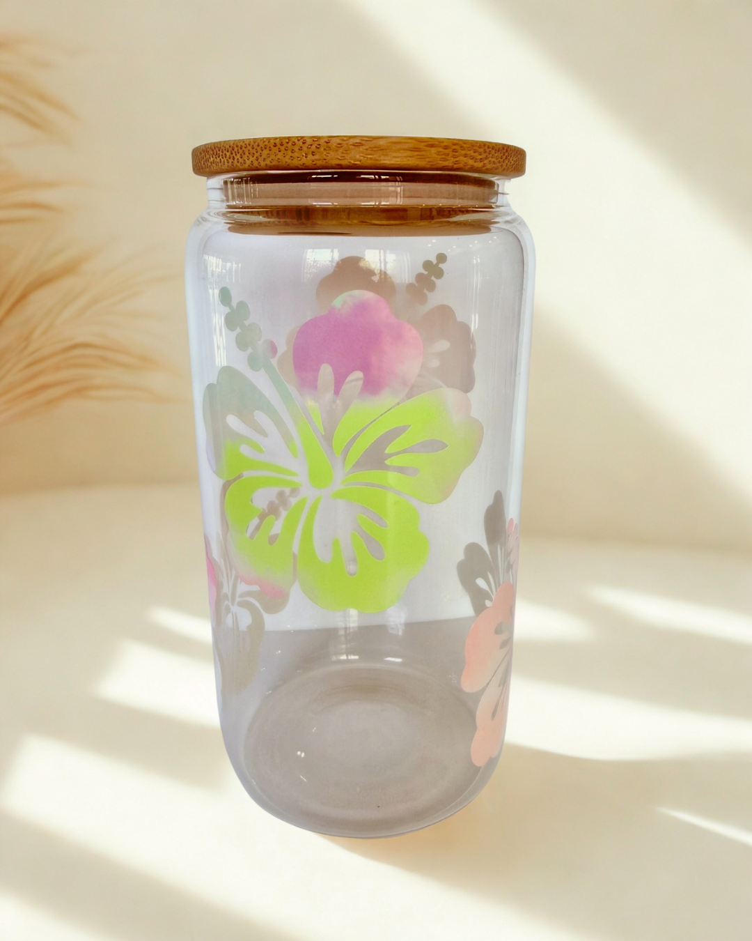 Tropical Bloom – 16oz Glass Can Cup