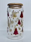 Christmas themed 16oz Glass can cup