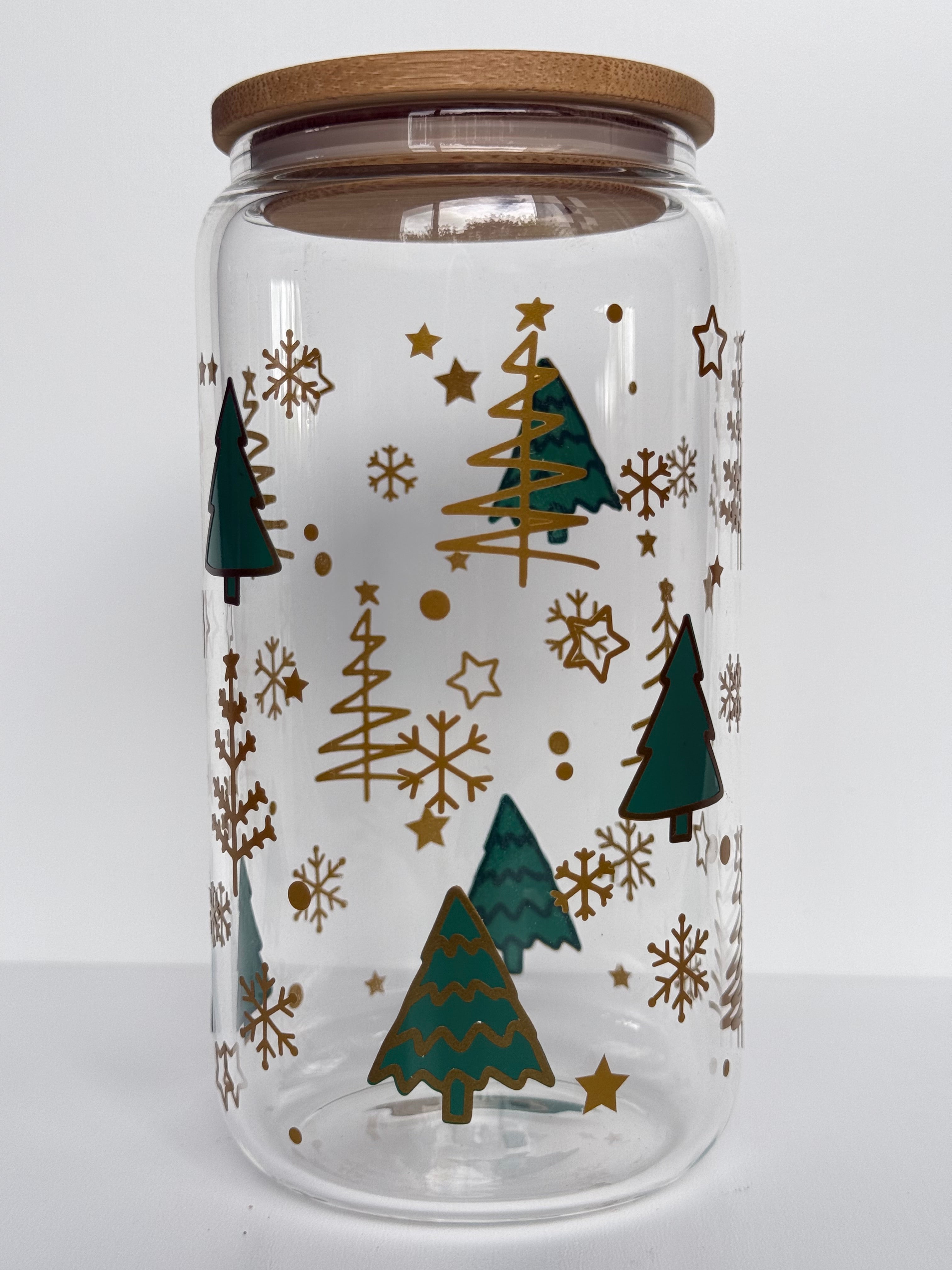 Christmas themed 16oz Glass can cup
